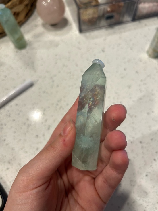 HUGE RAINBOWS Green Fluorite Point Crystal Tower - Picture 8 of 10